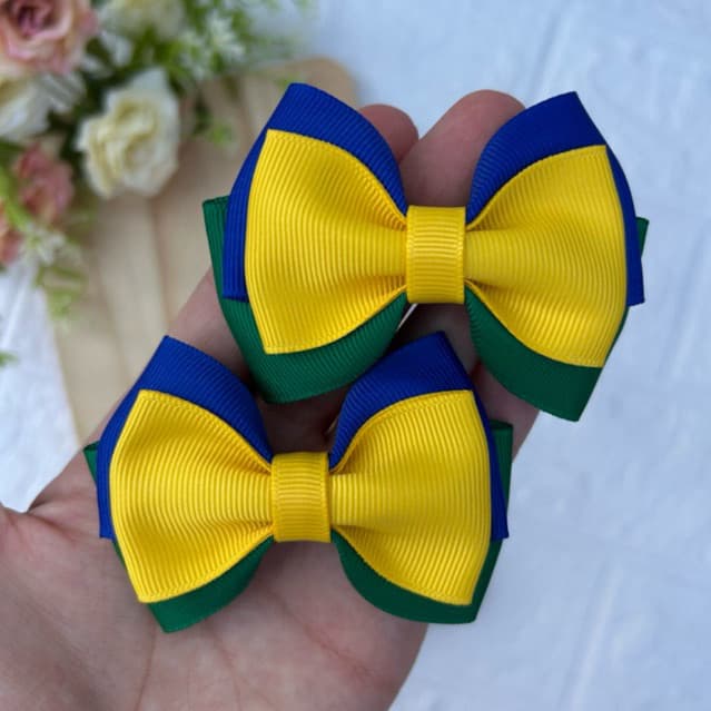 Par Laço de Cabelo Infantil Verde / Amarelo e azul Copa do Mundo Brasil 2026 Duplinha Infantil Menina