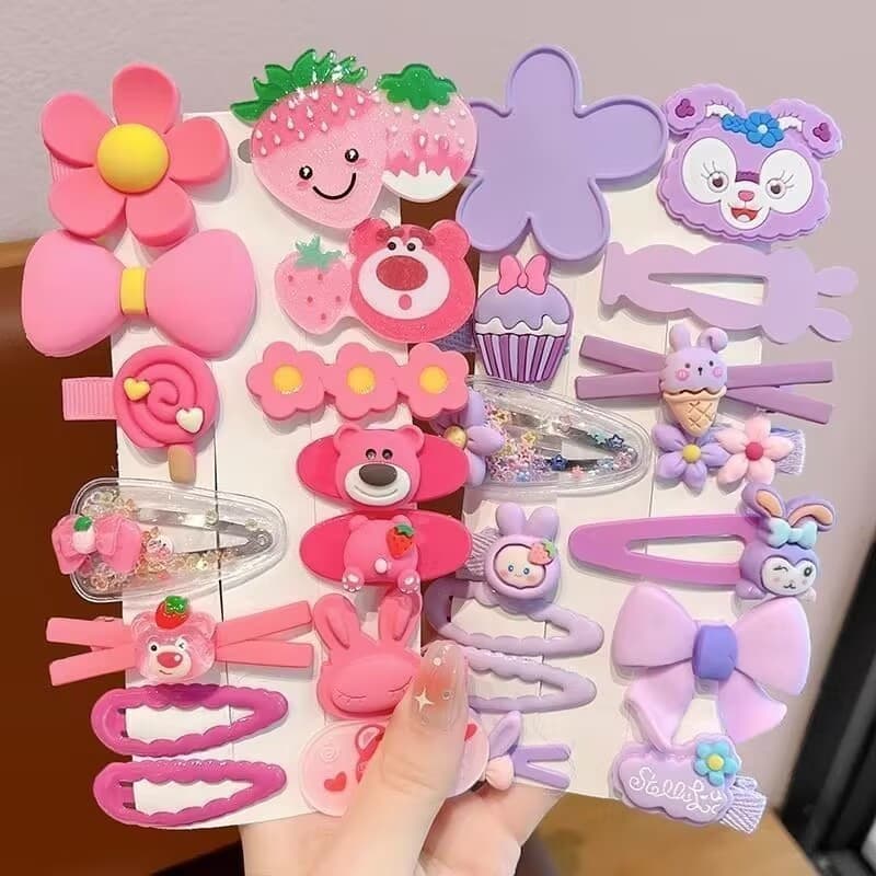 Kit 14 pçs de Presilhas e Xuxinhas Coloridas Fofinhas Kids Para Cabelo Infantil/Criança