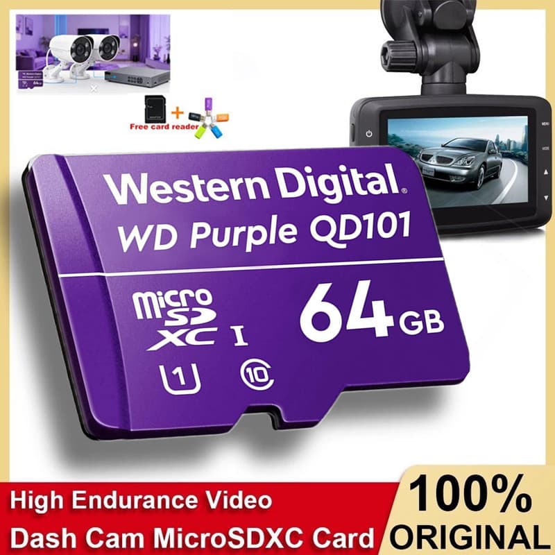 Novo Cartão De Memória Western Digital Roxo 64GB 128GB 256GB 512GB Vigilância DashCam De Alta Velocidade