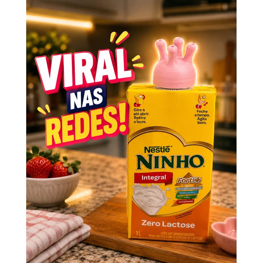 Tampa Vaquinha Rosa para Leite e Suco Teta de Vaca Caixinha Rosca Grande Reutilizável Achadinho