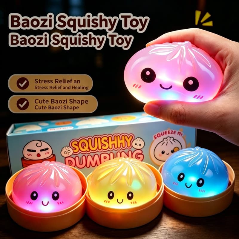 Squishy De Pão Com Contas De Brilho Iluminado Por LED , Brinquedo De Bolinho Brilhante Multicolorido Recipiente Para Vap