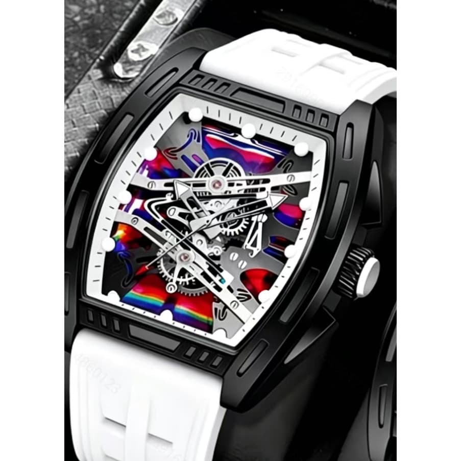 Relógio Masculino Richard Wine Barrel Hollow Fashion, Pulseira de Silicone, Relógio de Pulso de Quartzo, Popular