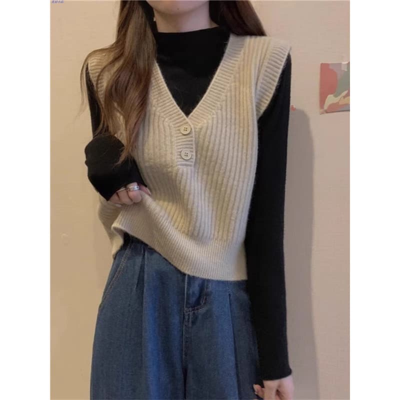 Camisa em camadas colete de malha feminino outono inverno roupas 2024 novo estilo de venda quente jogo interno início do