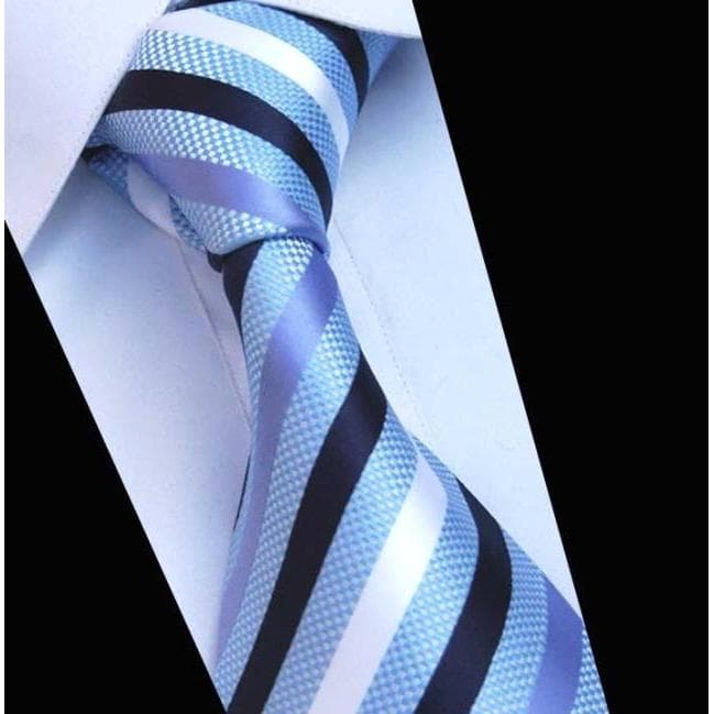 Gravata listrada azul de seda tingida com fio Gravata Formal masculina Gravata comercial Nano à prova d'água