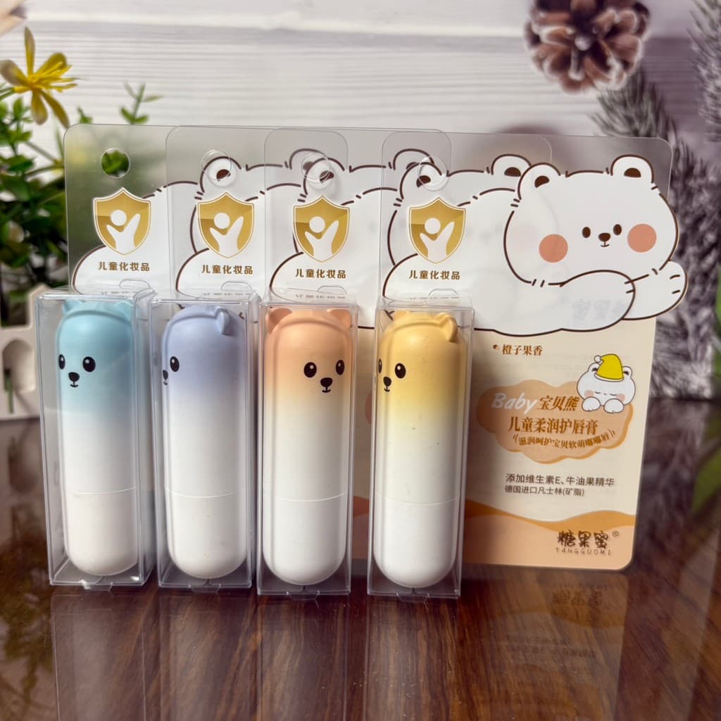 Doce mel bebê urso crianças macio hidratante bálsamo labial 3.2g hidratante Anti-secagem incolor bálsamo labial produto