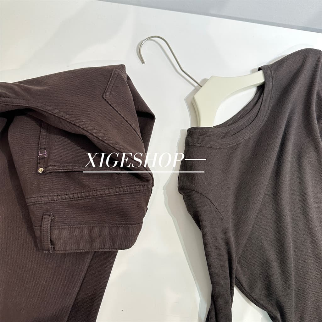 Camisa falsa de duas peças com letras bordadas, camisa feminina com ajuste fino, lã Tencel elástica