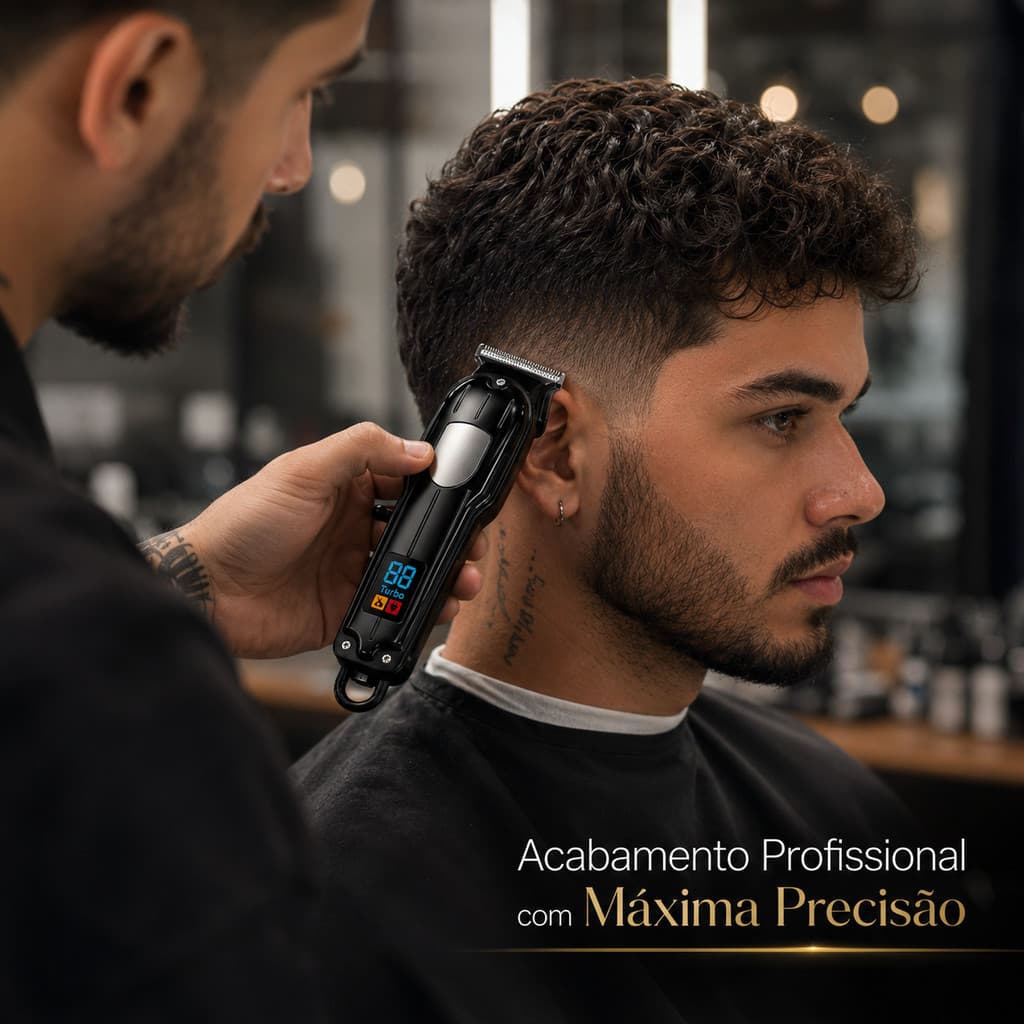 Máquina de Acabamento Profissional Barbeador Elétrico Recarregável USB com Display LED, Lâmina T de Precisão