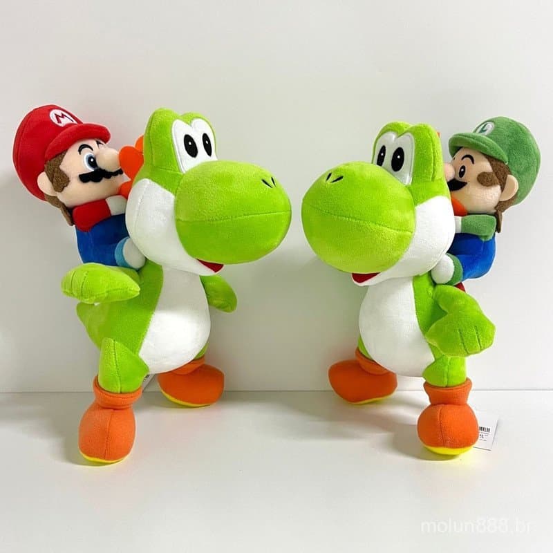 202526cm Brinquedo de Pelúcia Super Mario Brothers, Encanador Luigi Montando Dinossauro Verde Yoshi, Almofada Tamanho M