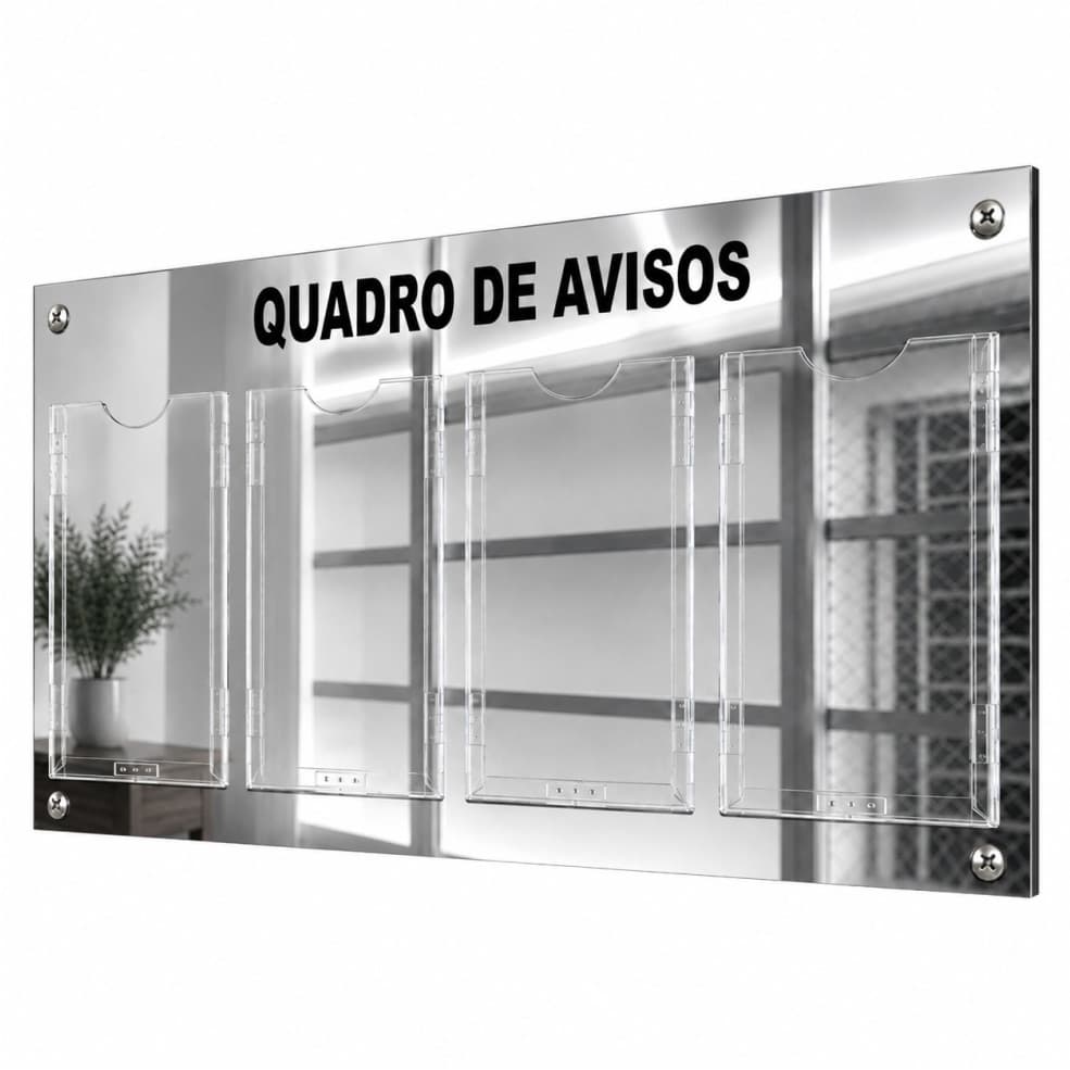 Quadro Avisos e Gestão 4 Display A4 ACM Prata Espelhado