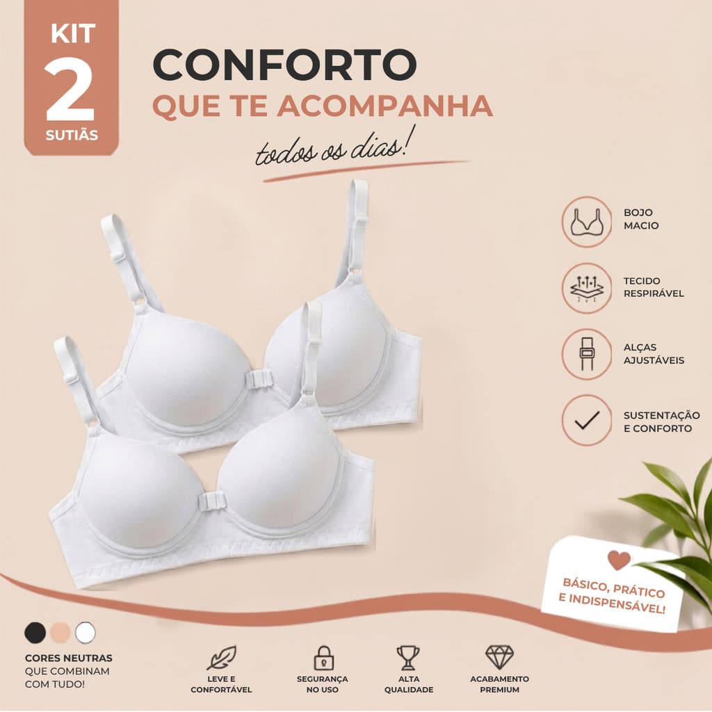 Kit Com 2 Sutiãs Básico com Bojo Reforçado e Toque Macio | Microfibra Premium P ao GG