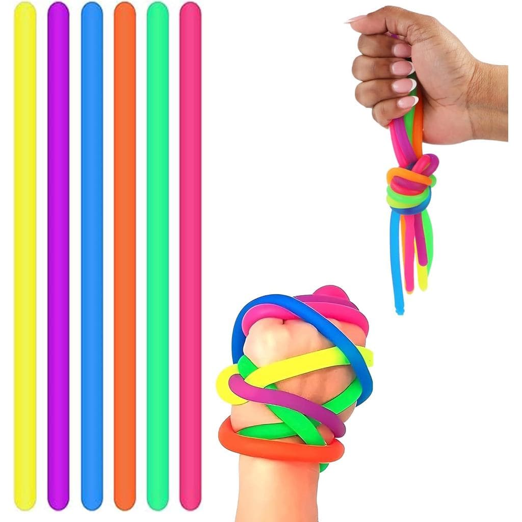 6 Peças de Fidget Noodles Elásticos, Brinquedos Anti-Stress para os Dedos, 25cm (9.8cm), Brinquedo de Corda Vibrante par