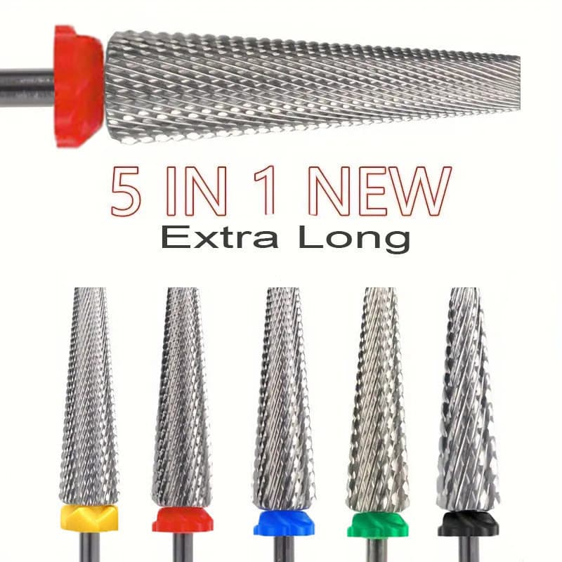 24mm 5 Em 1 Bits Extra Longo Aço De Tungstênio Prego Brocas Fresa Para Unha Polonês Cola Gel UV Remover Broca Do