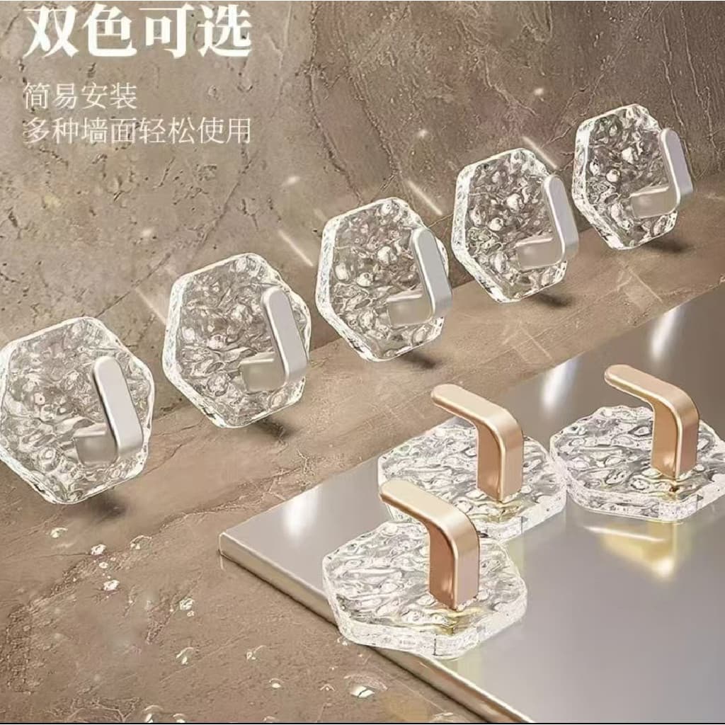 Gancho adesivo hexagonal sem costura com efeito de ondulação de água, de luxo leve, para porta de banheiro, gancho adesi