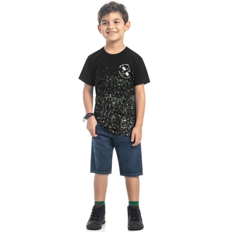 Camiseta Infantil Manga Curta Detalhes Neon Skate - Kamylus