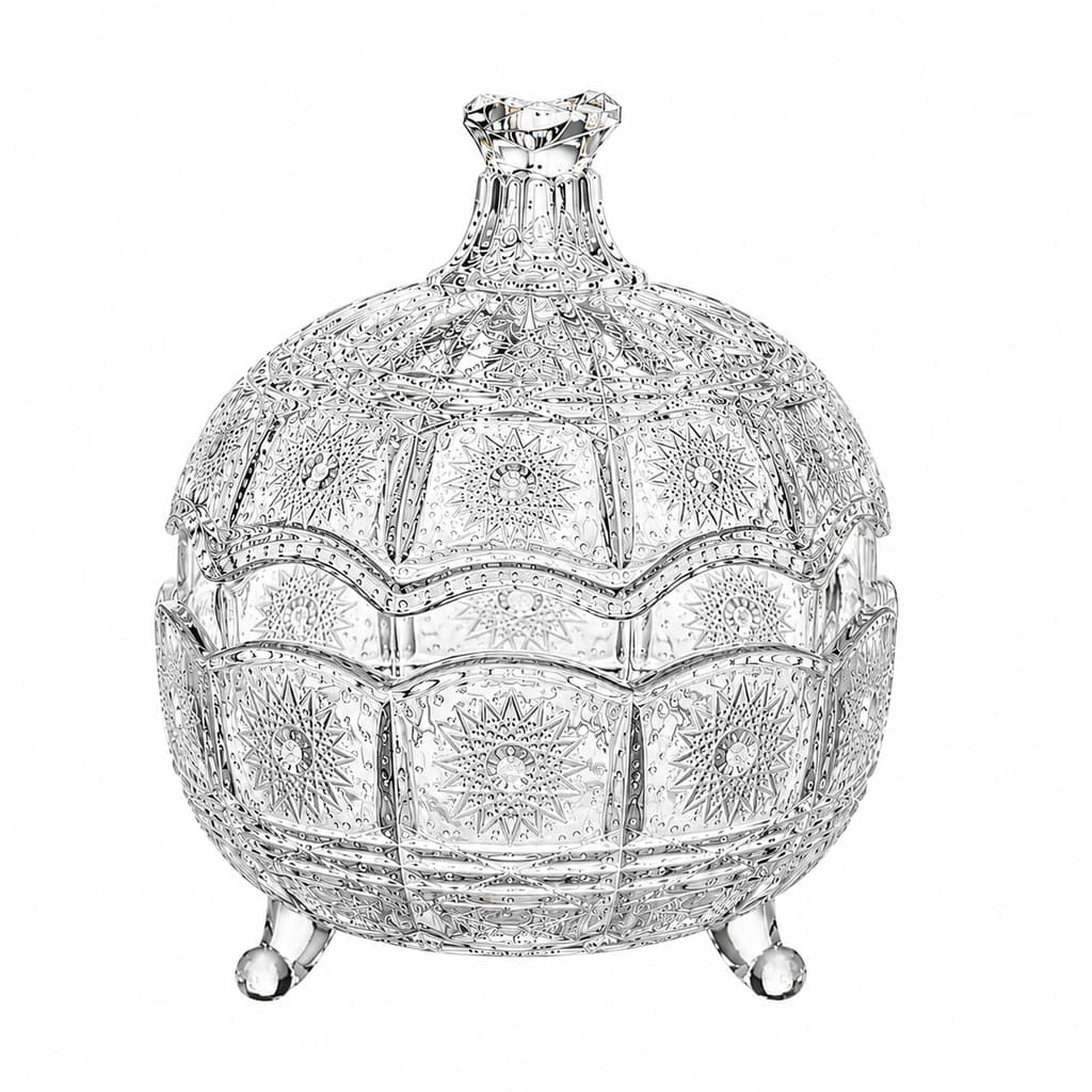 Bomboniere de Vidro com Tampa e Pés 390ml Bohemia - Baleiro Porta Doces Potiche Decorativo