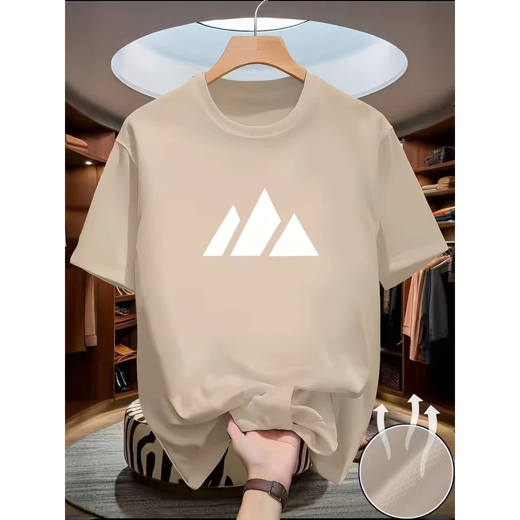 T-shirt de Manga Curta para Homem com Estampa 2D de Padrão de Montanha para Caminhadas ao Ar Livre