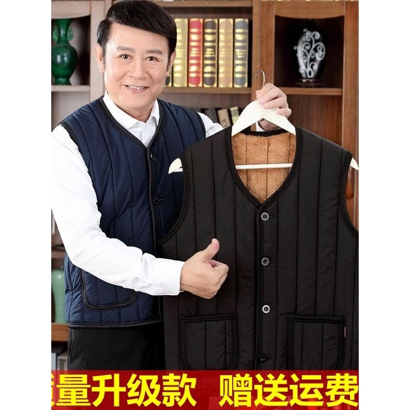 Colete para idosos de meia-idade, forro de lã de inverno masculino, colete engrossado para idosos, outono inverno, pai,