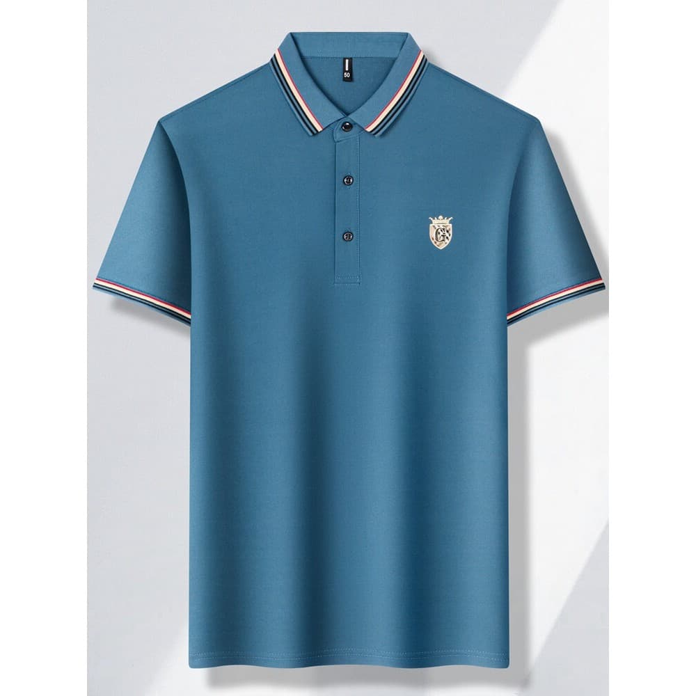 Pai usa camiseta de manga curta de verão, camisa POLO masculina de meia-idade, homens idosos de meia-idade