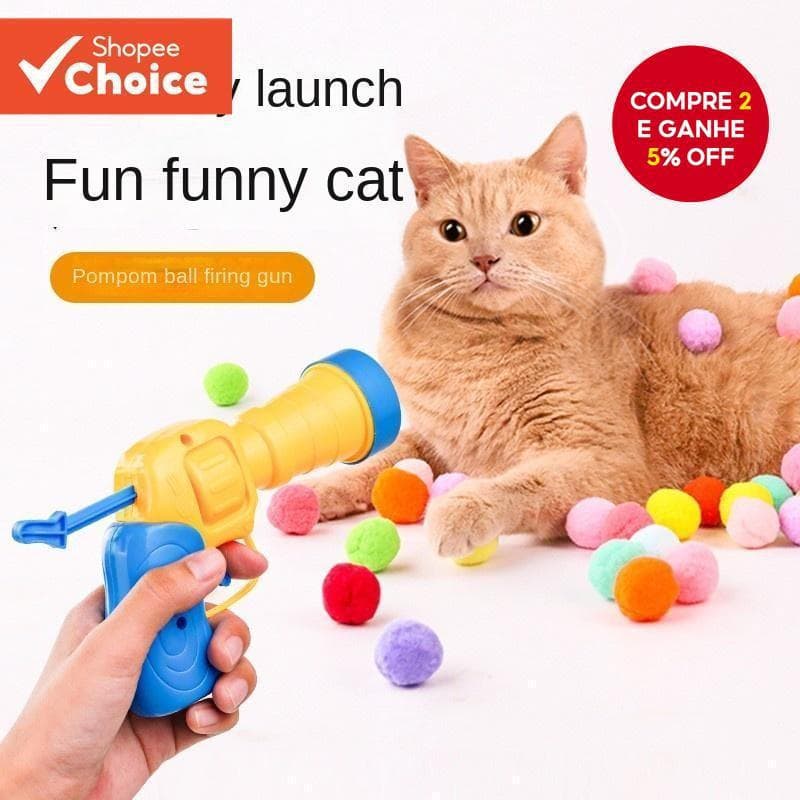 Brinquedos Interativos de Lançamento para Gatos de Treinamento com Pistola de Tiro e Bola de Pelúcia