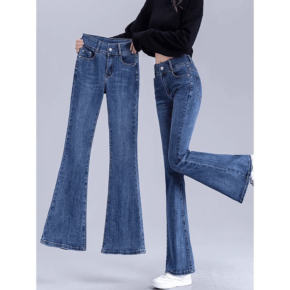 Retro cintura alta queimado Jeans feminino primavera outono novo estilo elástico fino-ajuste mais magro olhar queimado c
