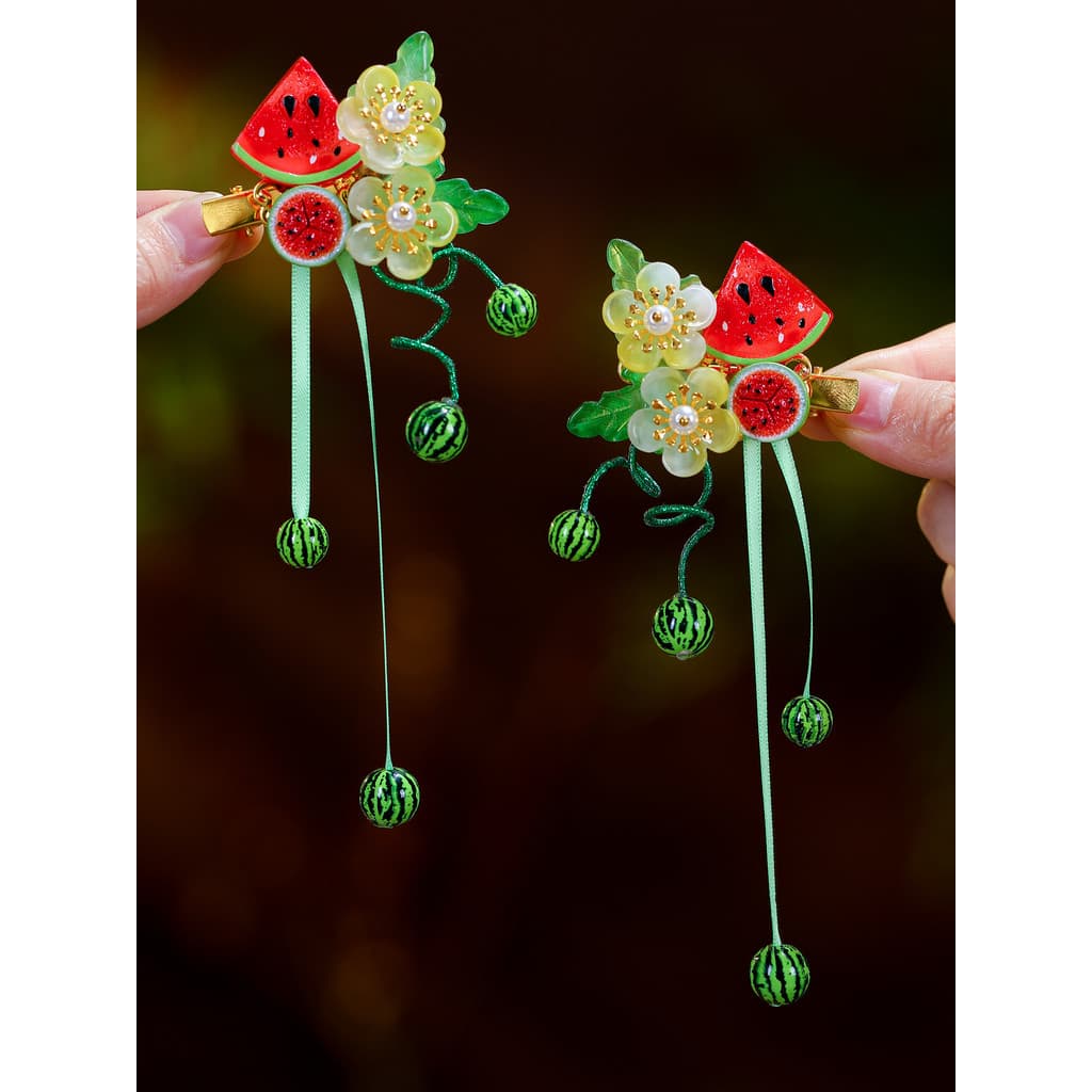 Crianças verão vitalidade melancia flor Streamer grampo de cabelo menina bonito par clipe verão foto na lente acessórios
