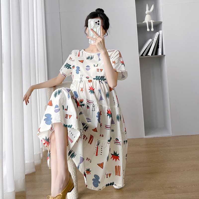 Vestido de maternidade vestido de verão 2026 novo estilo elegante elegante solto vestido de maternidade mãe quente solto