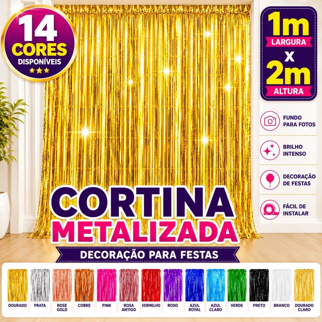 Cortina Metalizada Para Festa Fundo Para Fotos Decoração Aniversário 14 Cores Disponíveis