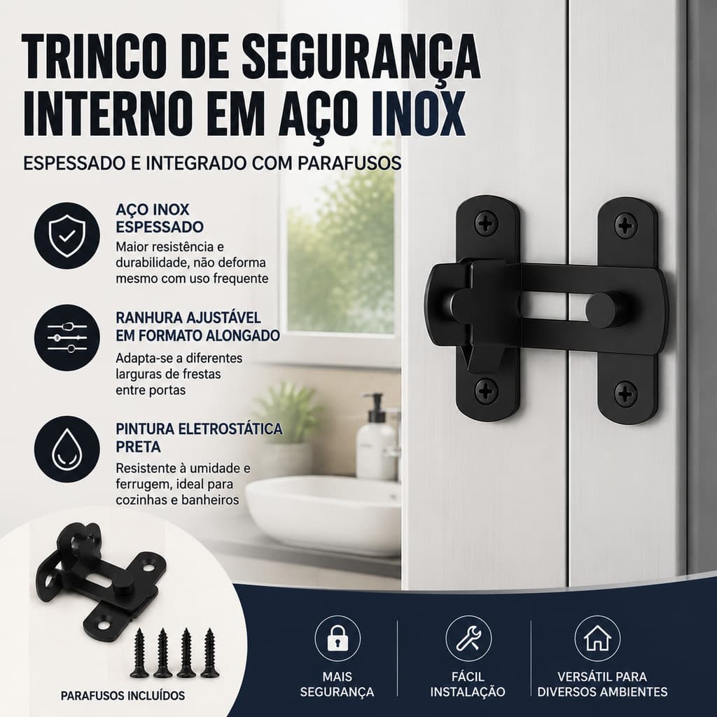 Trava Trinco Angular em L 90 Graus Aço Inoxidável Espesso e Durável Impermeável para Porta Janela Armário e Portão