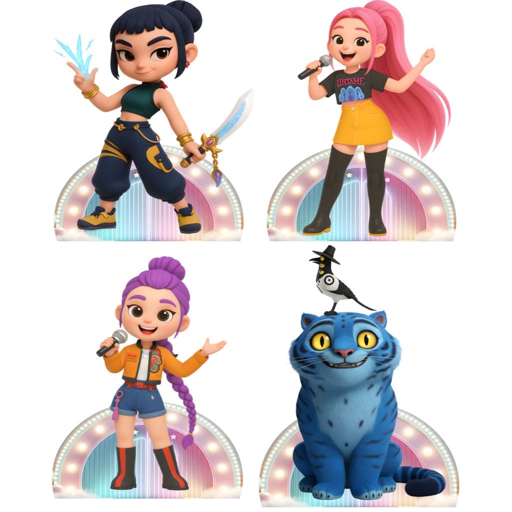 Guerreiras do Kpop Cute Kit Com 4 Displays de Mesa 20 cm Decoração Festa