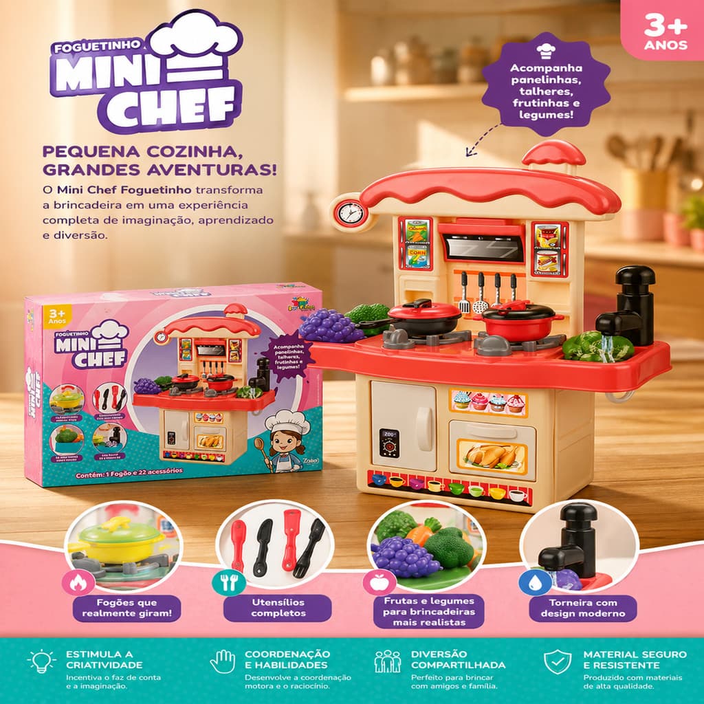 Cozinha Infantil Mini Chef Completa  Diversão Garantida para As Crianças
