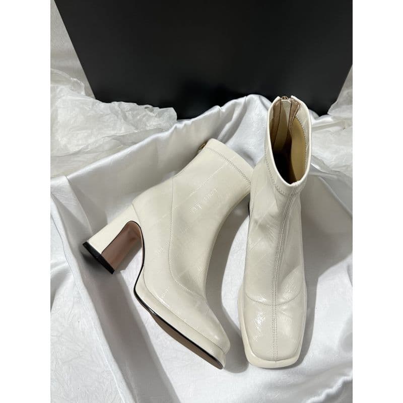Botas curtas de salto alto sapatos femininos 2026 outono inverno novo estilo bico quadrado salto grosso pequeno platafor