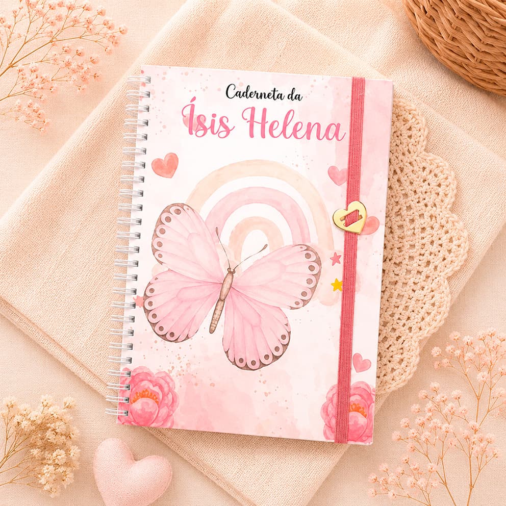 Caderneta de Vacinação Borboleta nuvem Personalizada com Nome Com nome Diversos Temas Menina Cadern