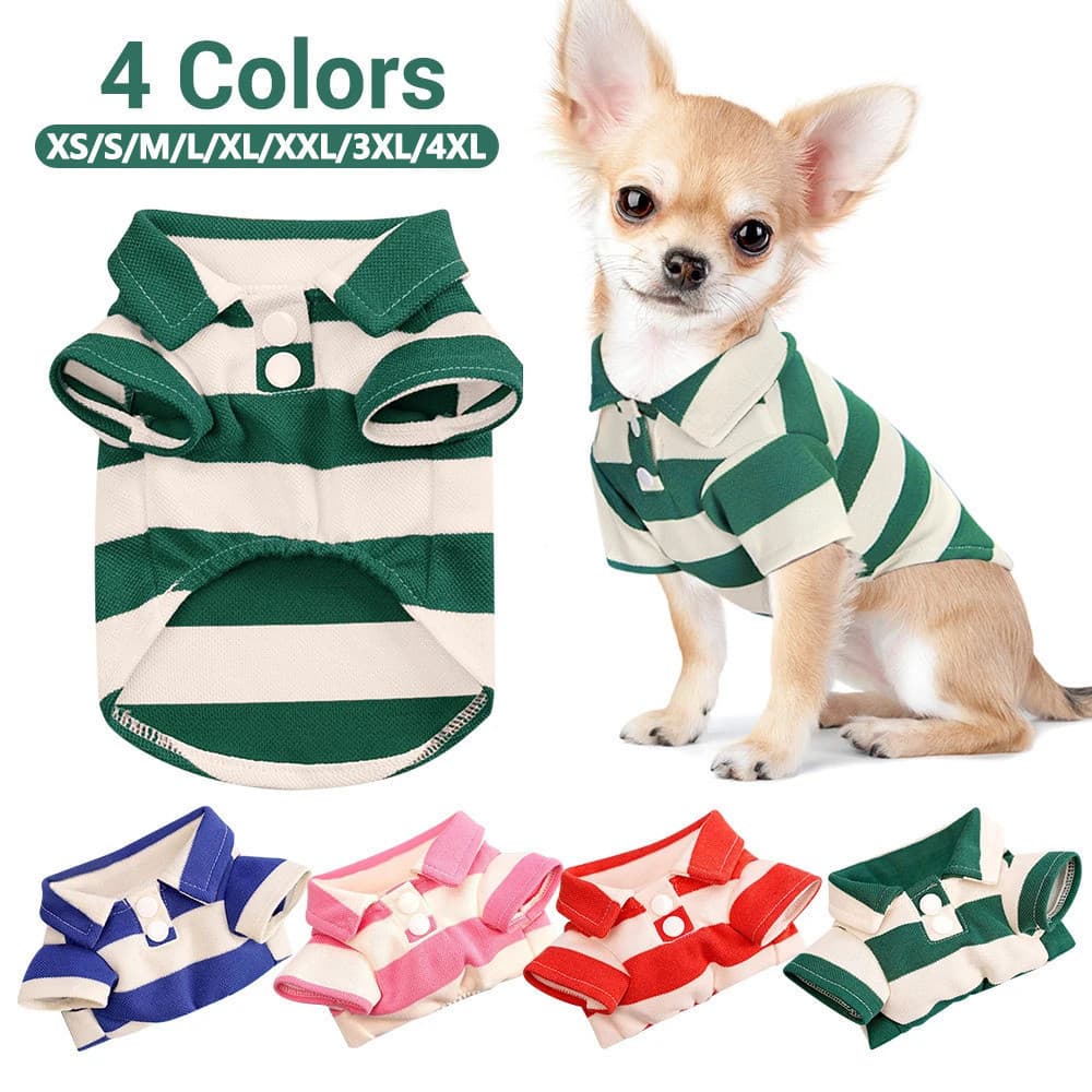 Camisa Polo Listrada Para Cachorro , Respirável De Verão , Roupas Cães Pequenos E Médios , Gato , Menina , Menino , Filh