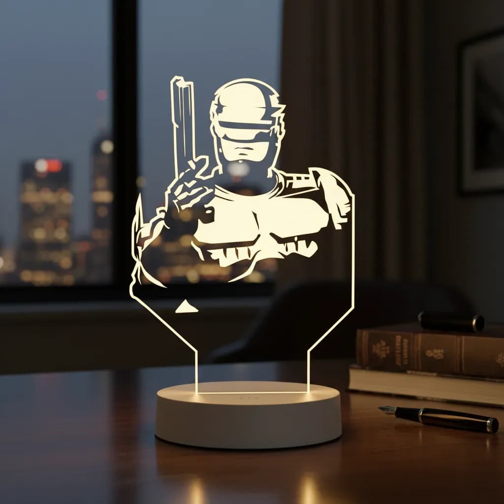 Abajur Luminaria 3d Robocop Policial Ciborgue Presente Geek