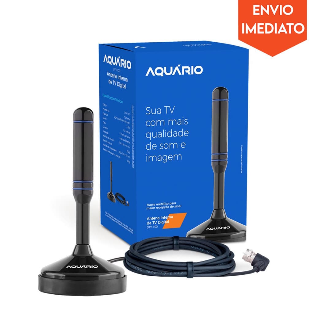 Antena Digital Interna HDTV com Cabo de 2,5 Metros - DTV-100