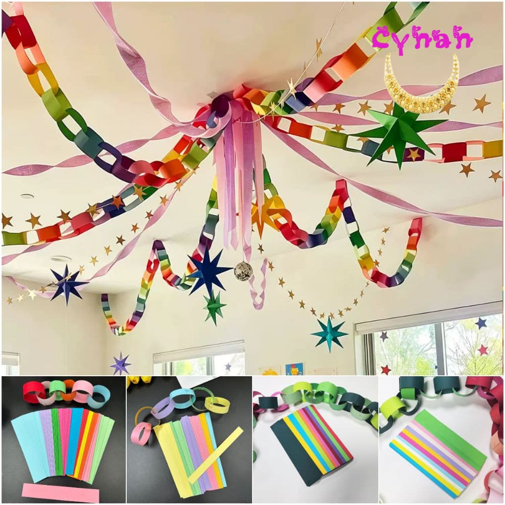 CYNAN 300 Pçs/Set Tiras De Guirlanda De Corrente De Papel , Design Colorido DIY Correntes 25 * 4cm