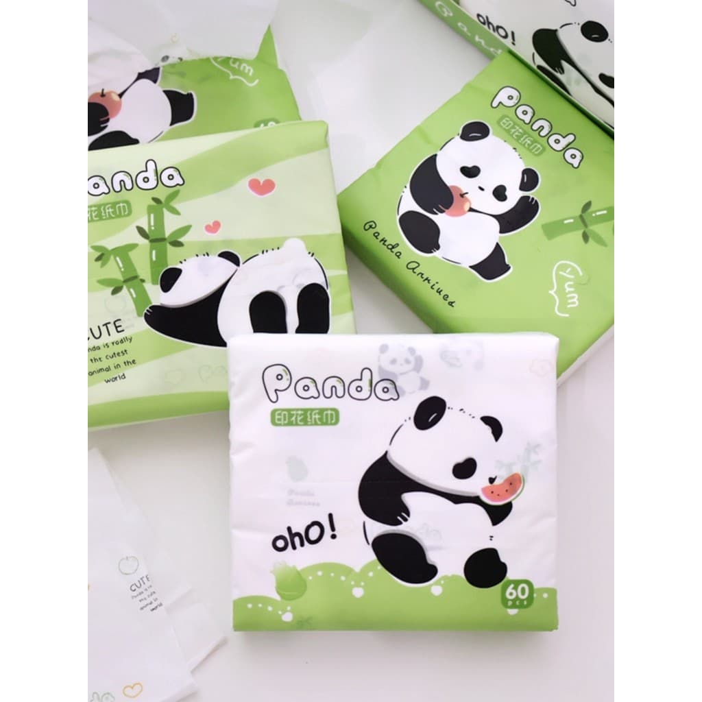 Papel de tecido impresso 60 pçs guardanapo tecido Facial portátil pequeno saco bonito dos desenhos animados Panda virgem
