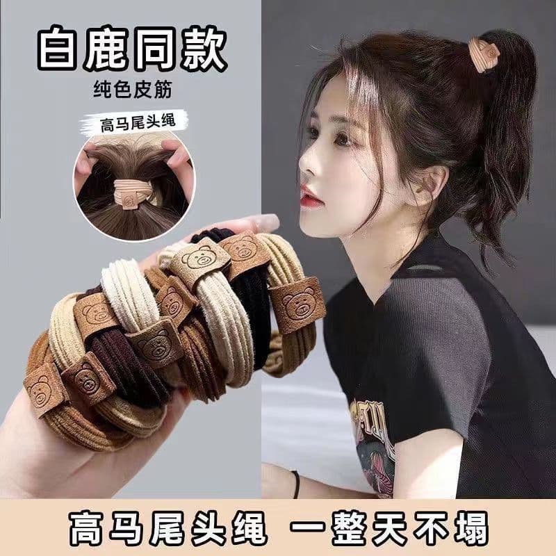 Moda bonito urso bandana alta elástica faixa de borracha feminino laço de cabelo novo estilo anel de cabelo durável bola