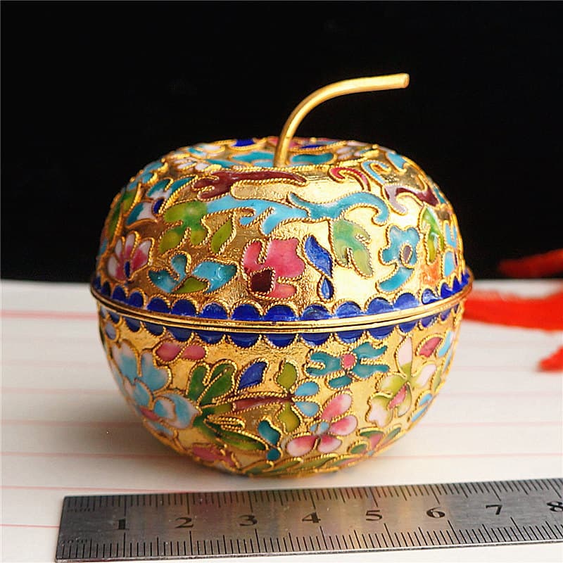 Cloisonne maçã caixa de jóias esmalte caixa de maçã ornamentos seguro pneu de cobre filigrana esmalte ornamentos frutas