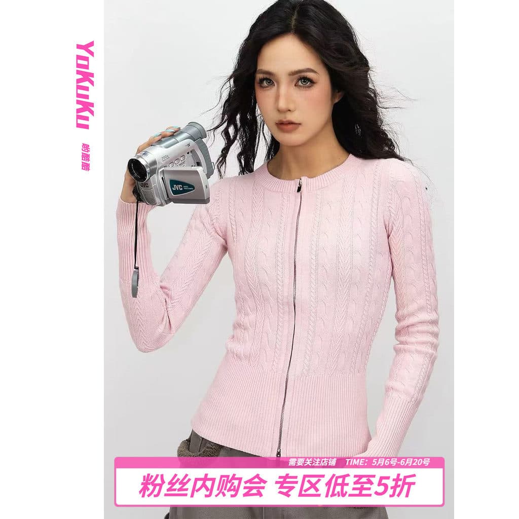Yocool (Ballet Monologue) Primavera Americano Retro Malha Top Feminino Slim-fit Slimmer Look Cardigan de Malha Feminino
