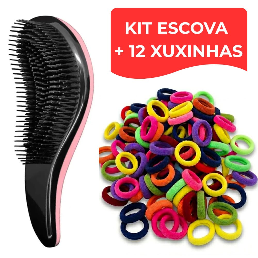 Escova Cabelo Mágica Desembaraçadora Anti Frizz Seco ou Molhado + 12 Xuxinha Rabicó