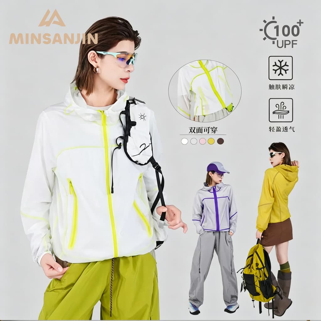 Um Top duas peças!Dupla face cor contraste cor luz respirável masculino feminino mesmo estilo protetor solar roupas MSJ-