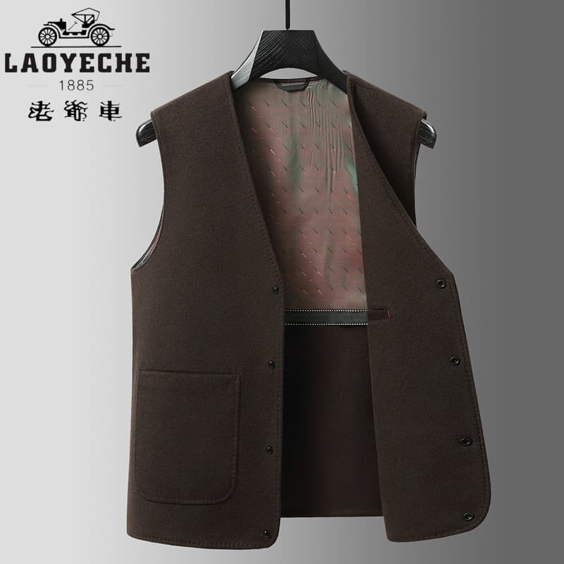 Carro clássico moda masculina dupla face colete de lã de lã pai usar colete de lã com decote em V colete