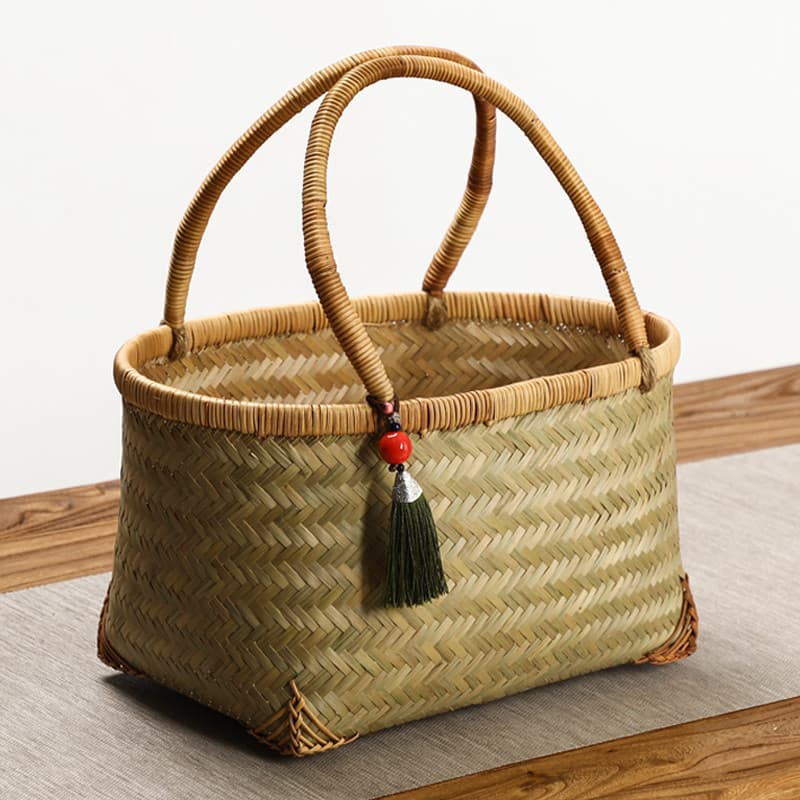Puro artesanal de bambu tecido produtos antiquado portátil cesta de bambu cesta de vegetais cesta de compras cesta de ar