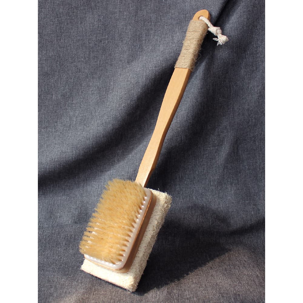 Escova de banho de cerdas com cabo longo, bucha Natural, dupla face, dupla utilização, escova para esfregar as costas, m