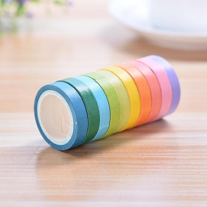 Cor Washi Mini fita rolo inteiro diy papelaria manual cor sólida arco-íris fita adesiva uma caixa de 10 rolos