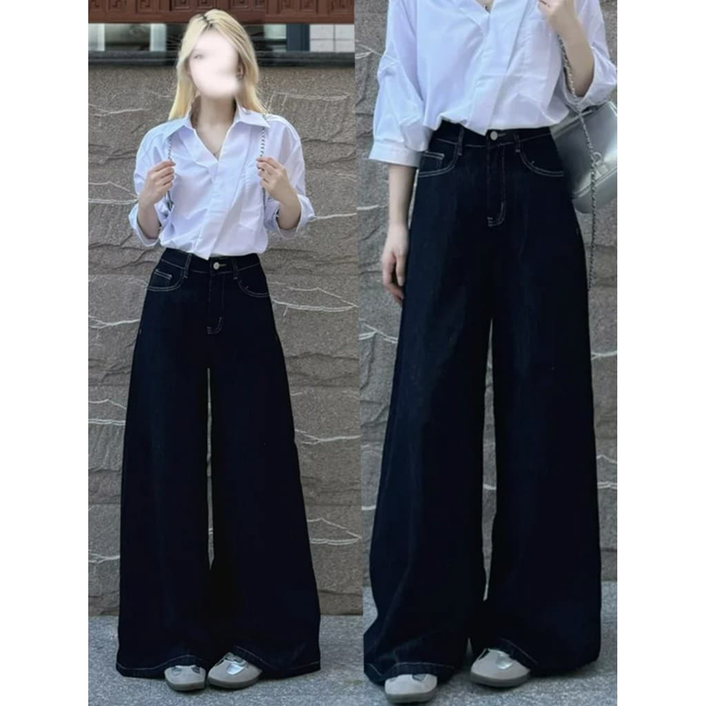 Tamanho grande azul escuro Jeans feminino forma de pêra gordura mm escondendo virilha mais magro olhar calças pequeno so