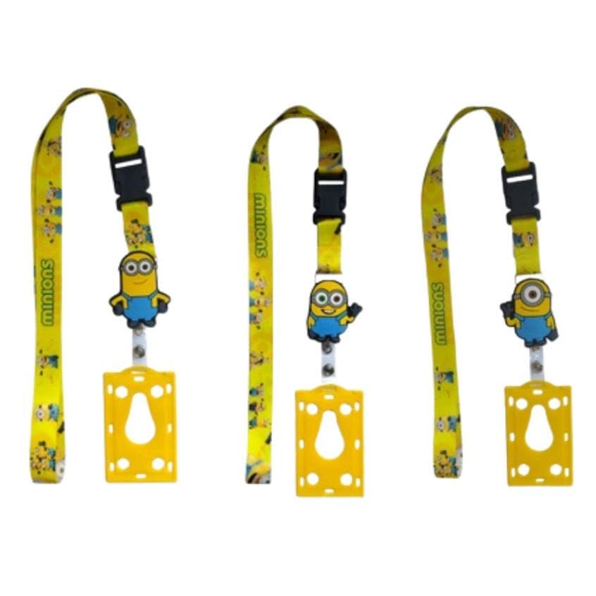 Kit Cordões Minions com Fecho Engate Rápido + Porta Crachá Retrátil Minions + Porta Cartão Amarelo