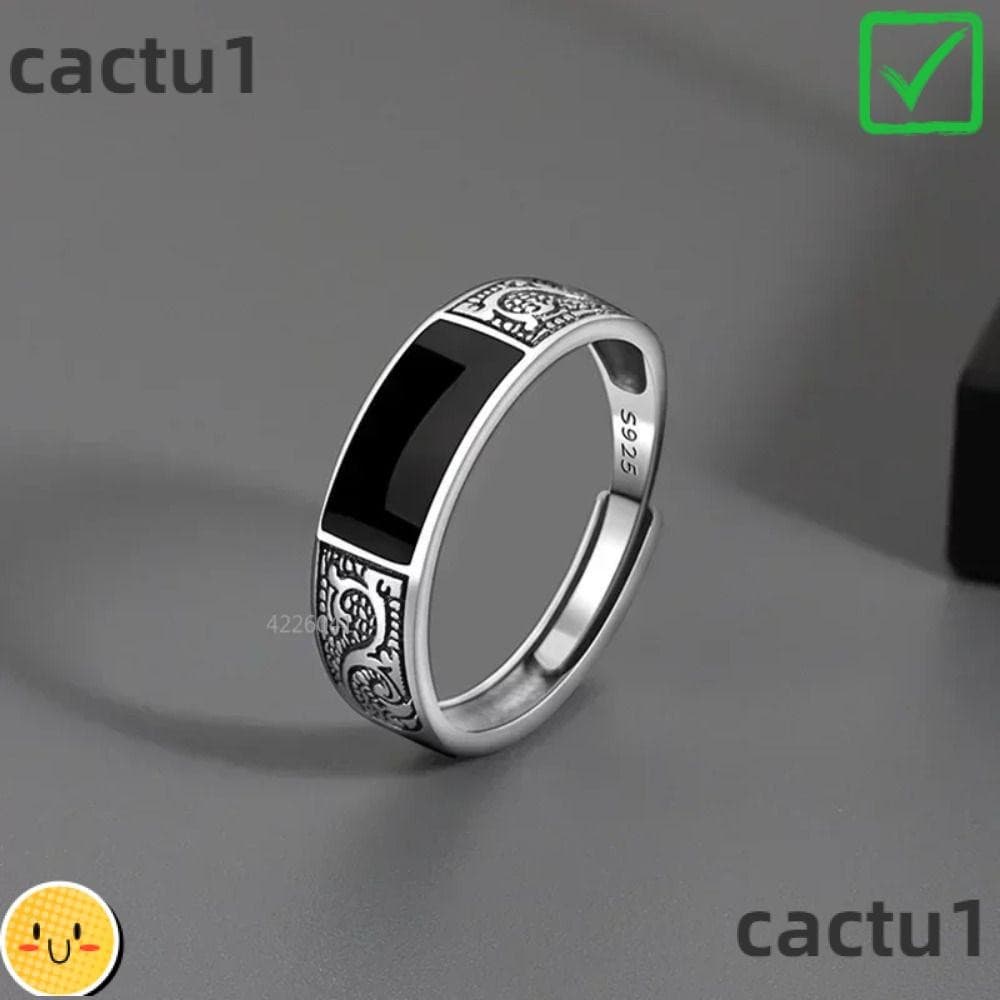CACTU Anel Aberto Personalizado , Retrô Com Padrão De Dragão Vintage Preto