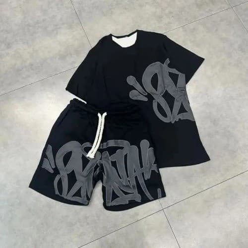 Syna Conjunto Verão DTF Short Moletom e Camiseta Varias Cores Drip Europeu